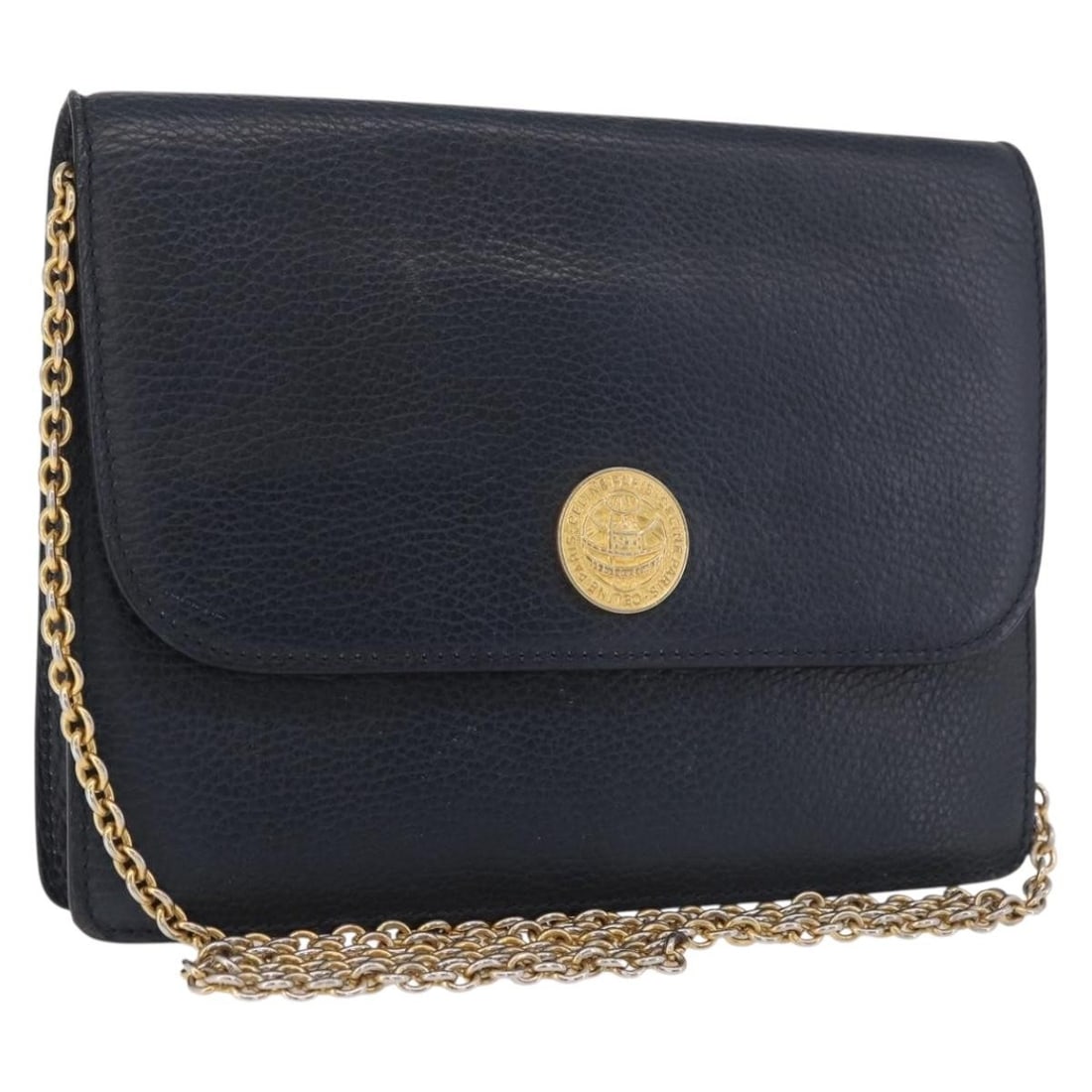 CELINE Medallion Leather Shoulder Bag Black Gold Tone Italy: CELINE Medallion Leather Shoulder Bag Black Gold Tone Italy CELINE Medallion Chain Shoulder Bag in black leather with gold-tone exterior details. Made in Italy, this women's shoulder bag measures appr