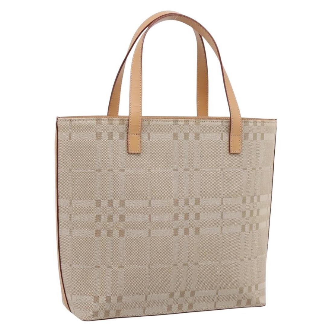 BURBERRY Beige Canvas Hand Bag Gold Tone Hardware: BURBERRY Beige Canvas Hand Bag Gold Tone Hardware Burberry women's handbag in beige canvas with gold-tone accents. This pre-owned bag shows reasonable wear and tear, including slight rubbing, partial 