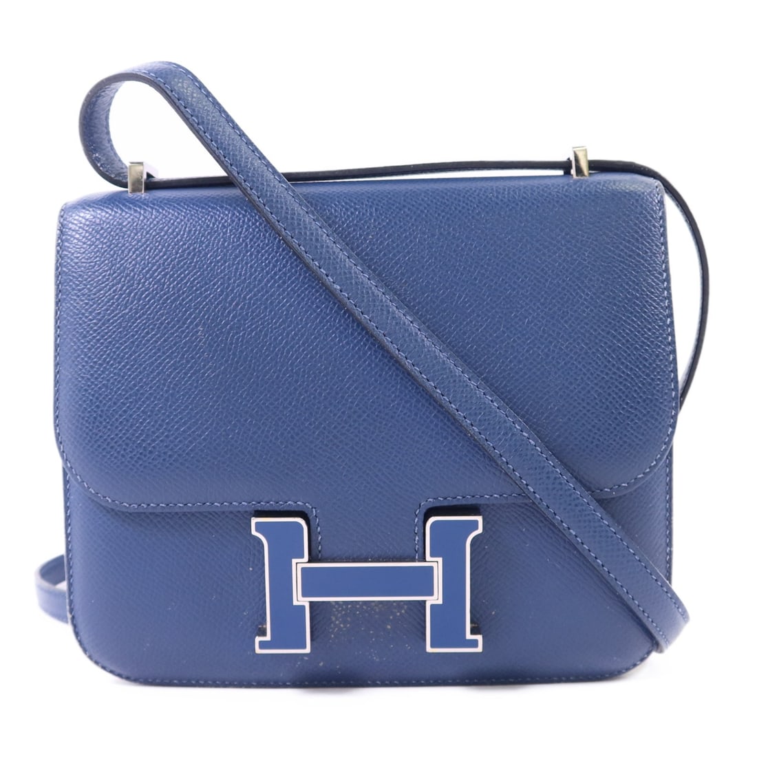 Hermes Constance Mini Epsom Calfskin Shoulder Bag Blue PHW: Hermes Constance Mini Epsom Calfskin Shoulder Bag Blue PHW Hermes Constance Mini shoulder bag in deep blue Epsom leather with calfskin (cowhide) exterior material. It features a flap closure, two open