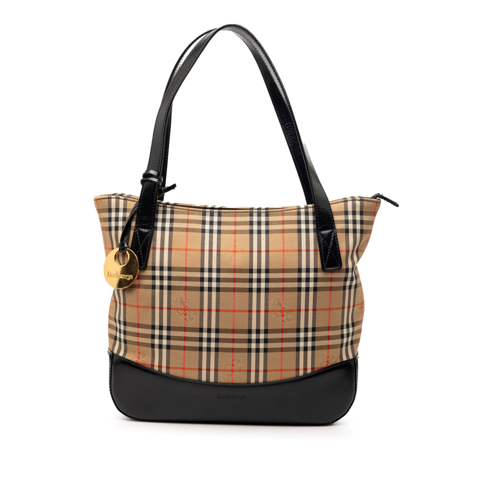 Burberry Haymarket Check canvas tote bag: Burberry Haymarket Check canvas tote bag This Burberry Haymarket Check Canvas Tote features a canvas body with leather trim, flat leather handles, a top zip closure, and both interior zip and slip poc