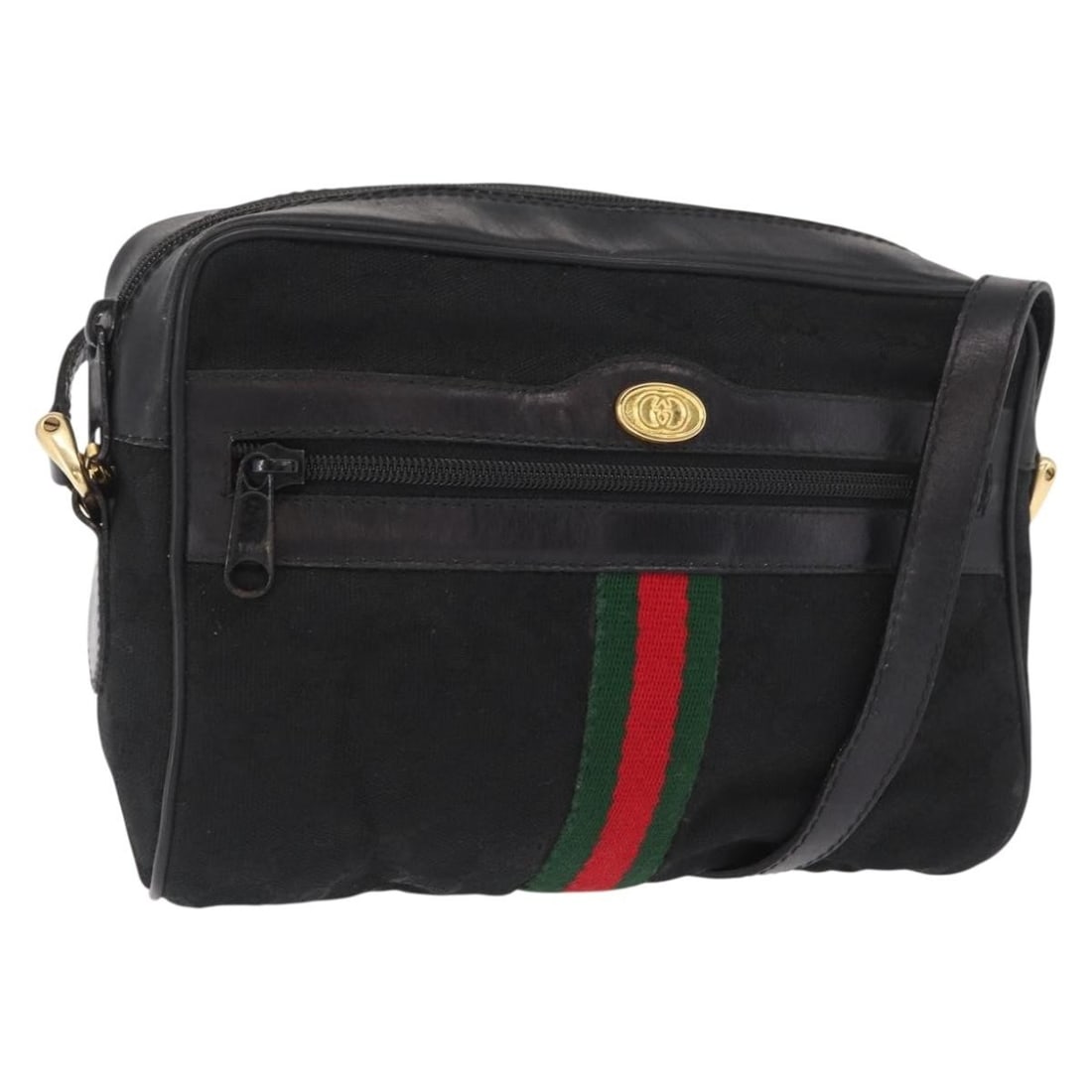Gucci Shoulder Bag GG Canvas Black Gold 010 378 Web Sherry Line: Gucci Shoulder Bag GG Canvas Black Gold 010 378 Web Sherry Line This Gucci GG Canvas Web Sherry Line shoulder bag features a black and gold color scheme with the signature GG canvas exterior. Designed