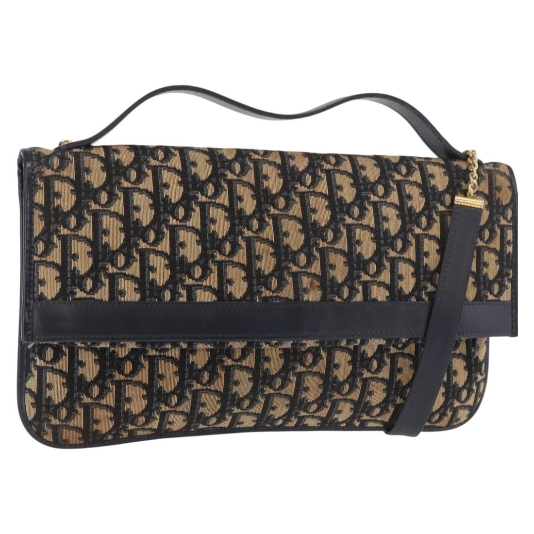 Christian Dior 2way Hand Bag in Navy Gold Trotter Canvas: Christian Dior 2way Hand Bag in Navy Gold Trotter Canvas Christian Dior 2-way hand bag in navy and gold Trotter canvas, made in France. This women's bag includes both top handles and a shoulder strap 