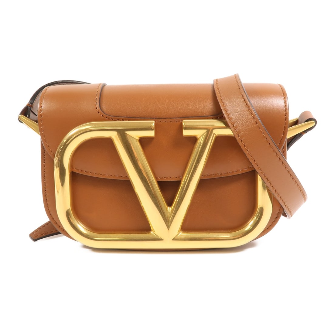 Valentino Super V Brown Calfskin Leather Shoulder Bag: Valentino Super V Brown Calfskin Leather Shoulder Bag Valentino shoulder bag in brown calfskin (cowhide) with a regular women's fit. It features a magnetic pocket and one open interior pocket, and com
