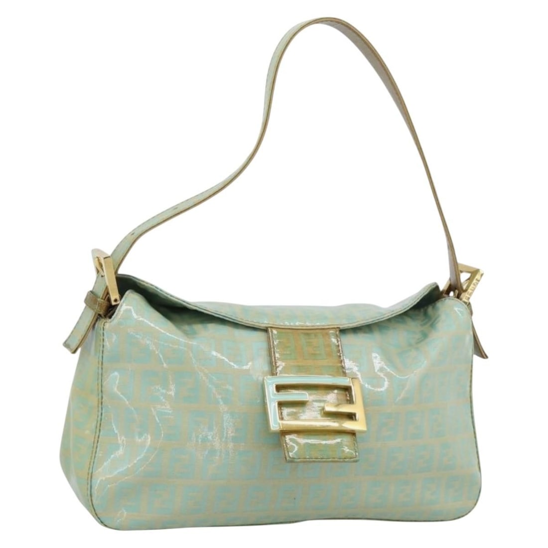 Fendi Mamma Baguette Shoulder Bag Zucchino Coated Canvas Gold Green (1 of 18)