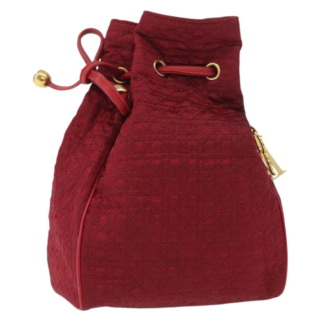 Christian Dior red nylon pouch with charm Made in France: Christian Dior red nylon pouch with charm Made in France Christian Dior Canage pouch in red and gold nylon, made in France. It includes a charm accessory and is described as a heavily used item with v