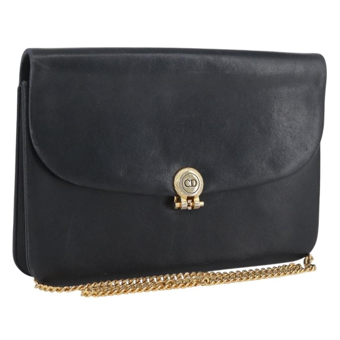 Christian Dior Leather Shoulder Bag Black Gold Chain Strap: Christian Dior Leather Shoulder Bag Black Gold Chain Strap Christian Dior chain shoulder bag in black and gold leather, made in France. The bag measures approximately 23 cm wide, 15 cm high, and 2 cm 