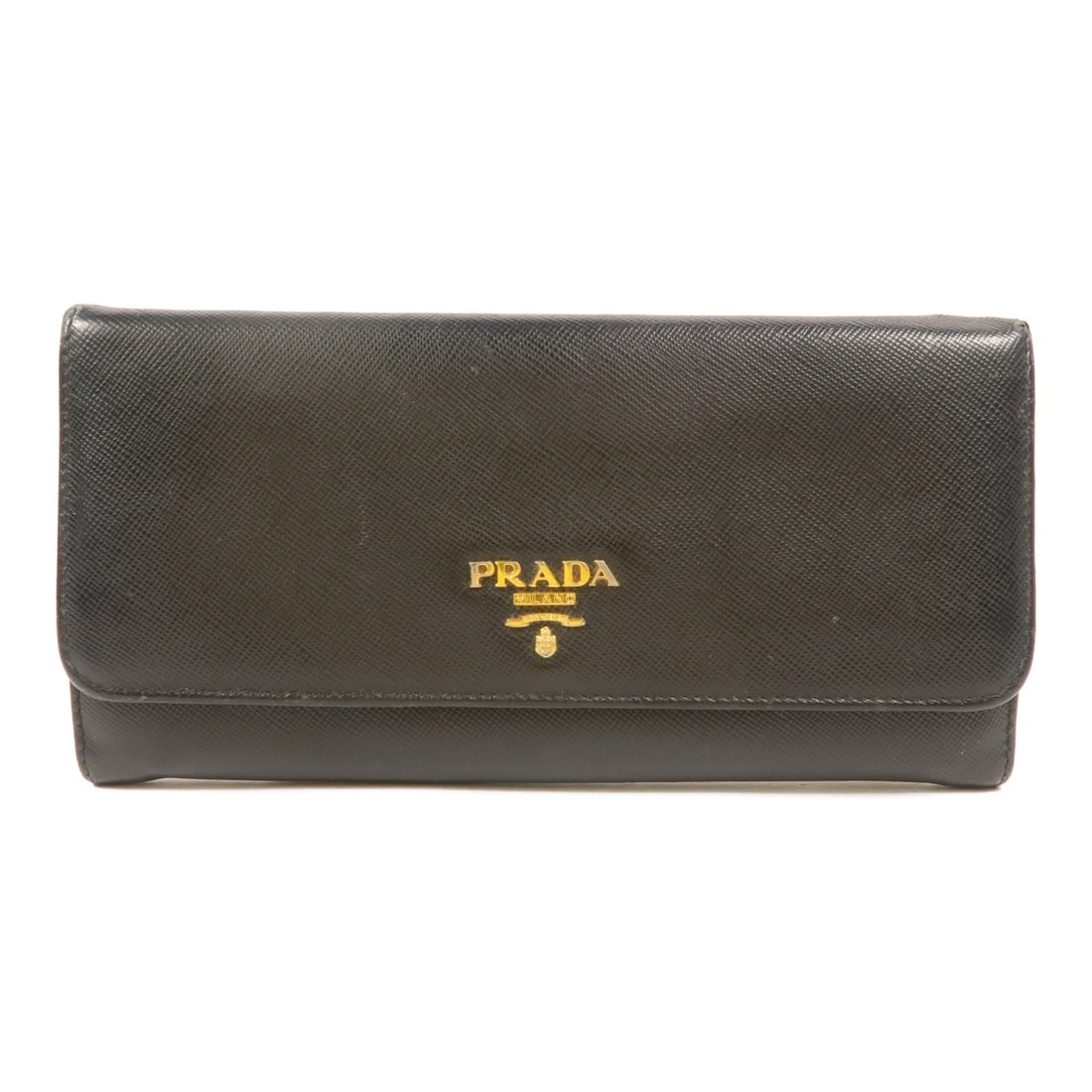 PRADA 1MH132 Double Sided Long Wallet Black Leather: PRADA 1MH132 Double Sided Long Wallet Black Leather A Prada double-sided long wallet in black leather, model 1MH132. It is designed for women and features a hook button closure, four open compartments