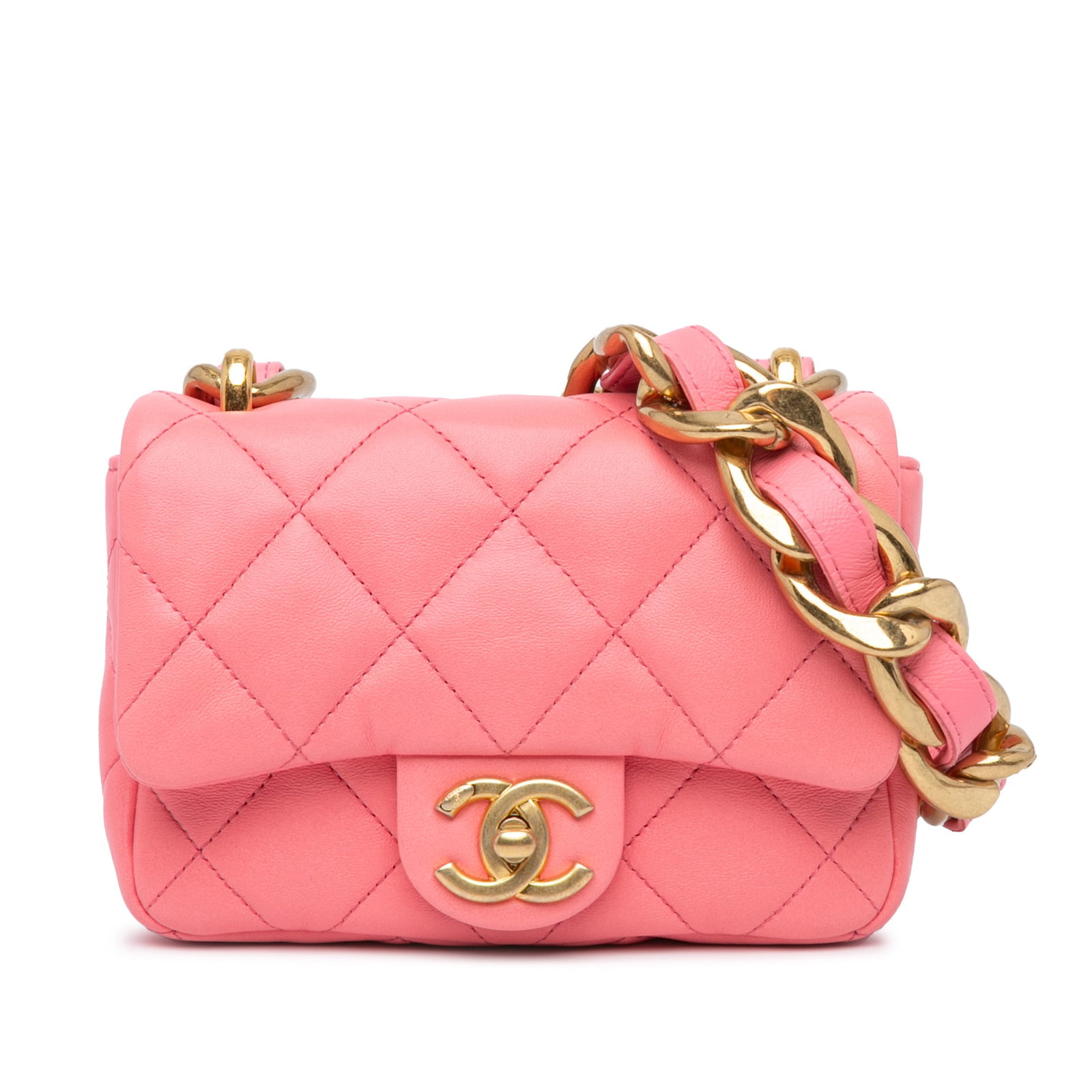 Chanel Mini Quilted Lambskin Funky Town Flap Pink Shoulder Bag: Chanel Mini Quilted Lambskin Funky Town Flap Pink Shoulder Bag This Chanel Mini Quilted Lambskin Funky Town Flap shoulder bag showcases an elegant quilted lambskin leather body in a stunning pink hue.