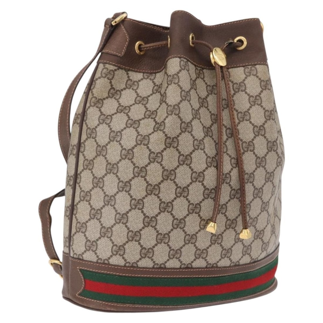 Gucci 164 02 085 GG Supreme Web Shoulder Bag Beige Gold: Gucci 164 02 085 GG Supreme Web Shoulder Bag Beige Gold Gucci GG Supreme Web Sherry Line shoulder bag in beige and gold PVC leather with GG canvas. This women's bag features an adjustable shoulder str