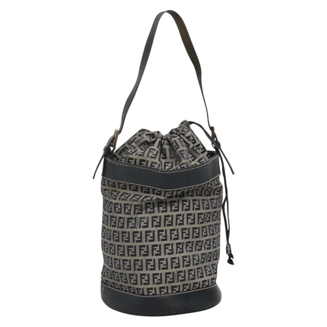 FENDI Zucchino Canvas Navy Silver Shoulder Bag Auth 141032 (1 of 18)