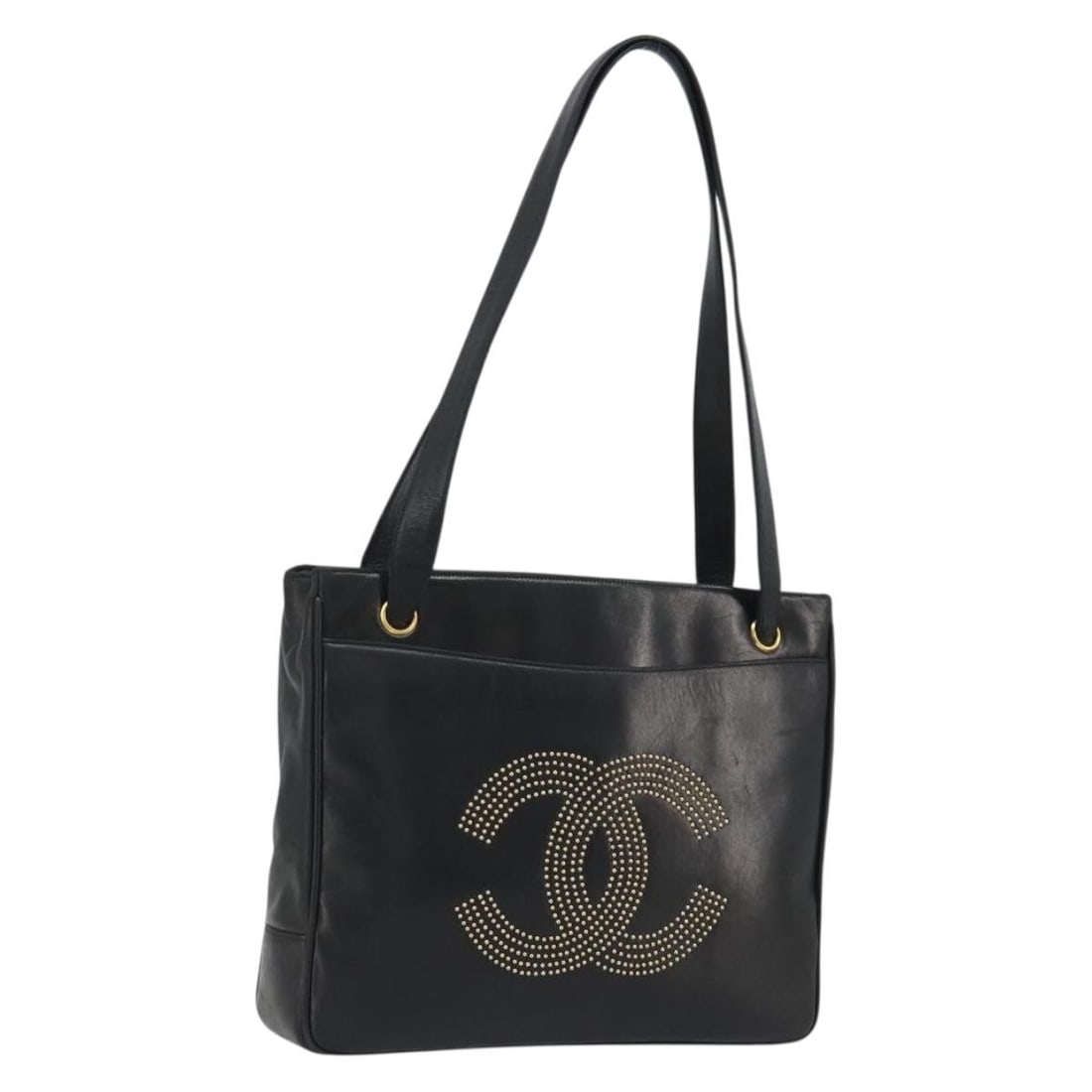CHANEL Coco Mark Black Leather Tote with Gold CC: CHANEL Coco Mark Black Leather Tote with Gold CC Chanel Coco Mark tote bag in black leather with gold-tone CC detailing. This women's tote is made in Italy and includes only the bag shown; the origina