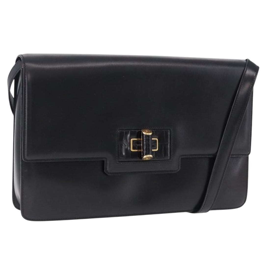 GUCCI Black Leather Shoulder Bag with Dust Bag Italy: GUCCI Black Leather Shoulder Bag with Dust Bag Italy Authentic Gucci shoulder bag in black leather with gold-tone accents. This women's bag includes a dust bag and is made in Italy. It shows heavy sig