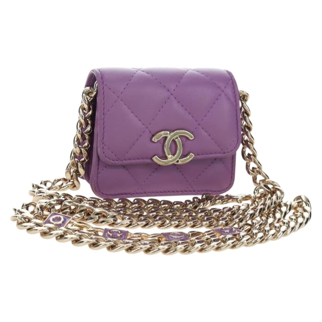 CHANEL Matelasse Lamb Skin Shoulder Pouch Purple Gold CC (1 of 18)
