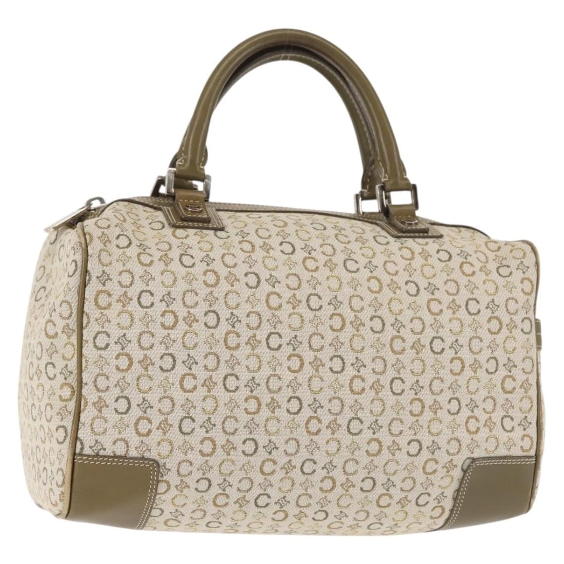 CELINE C Macadam Beige Canvas Handbag Silver Tone Italy: CELINE C Macadam Beige Canvas Handbag Silver Tone Italy CELINE hand bag in C Macadam canvas with a beige and silver exterior. Made in Italy, this women's bag measures approximately 25 cm wide, 15 cm h