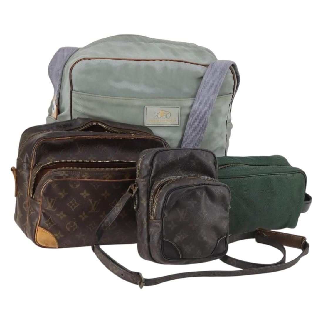 Set of 4 Louis Vuitton green monogram leather shoulder bags: Set of 4 Louis Vuitton green monogram leather shoulder bags Set of four Louis Vuitton shoulder bags in green monogram leather. This women's shoulder bag set was made in France and includes only the it