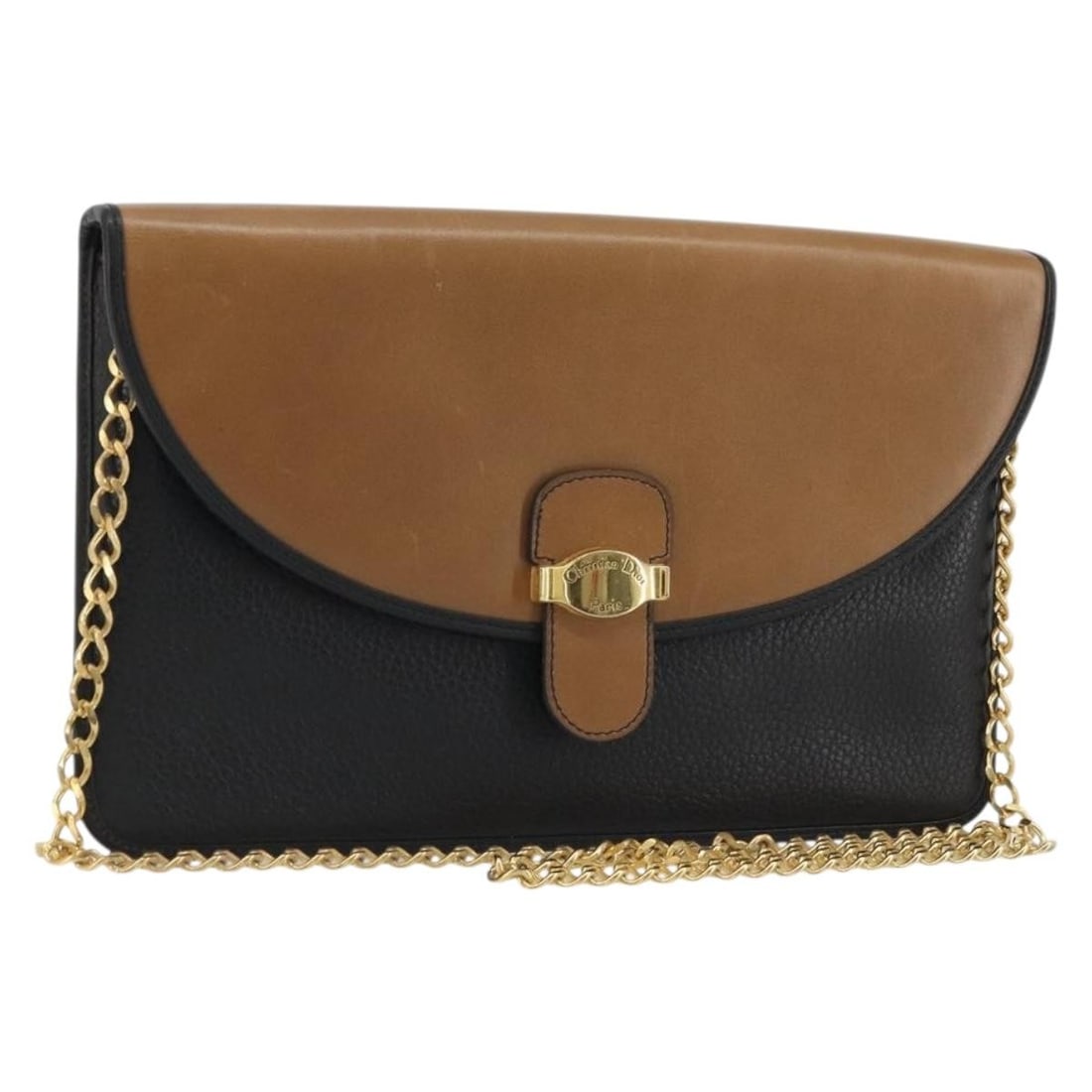 Christian Dior leather shoulder bag with chain strap black gold: Christian Dior leather shoulder bag with chain strap black gold Christian Dior shoulder bag in black leather with gold-tone accents. Made in France, this women's bag has a classic chain shoulder desig