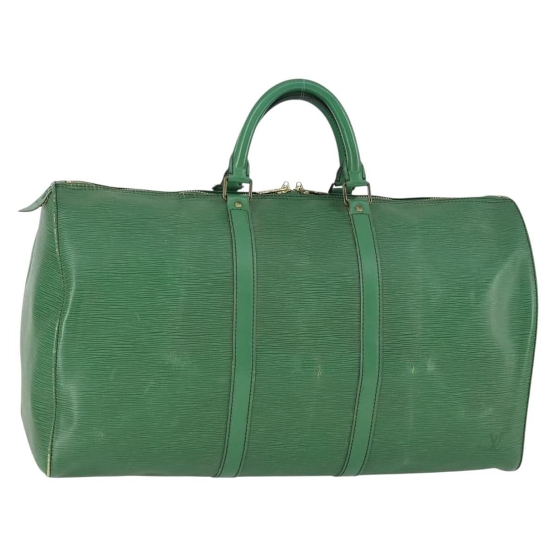 Louis Vuitton M42964 Keepall 50 Epi Leather Boston Bag Green: Louis Vuitton M42964 Keepall 50 Epi Leather Boston Bag Green Louis Vuitton Epi Keepall 50 Boston bag in green Epi leather. This women's bag is made in France and includes only the item shown; item box