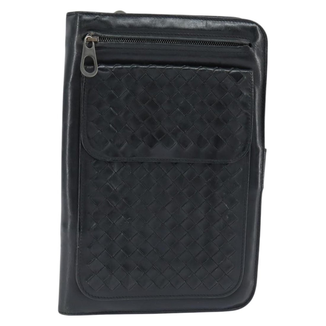 BOTTEGA VENETA Intrecciato Black Leather Clutch Bag Auth Italian Design: BOTTEGA VENETA Intrecciato Black Leather Clutch Bag Auth Italian Design Introducing the Bottega Veneta Intrecciato Clutch Bag, a timeless accessory crafted from premium black leather. This elegant clu