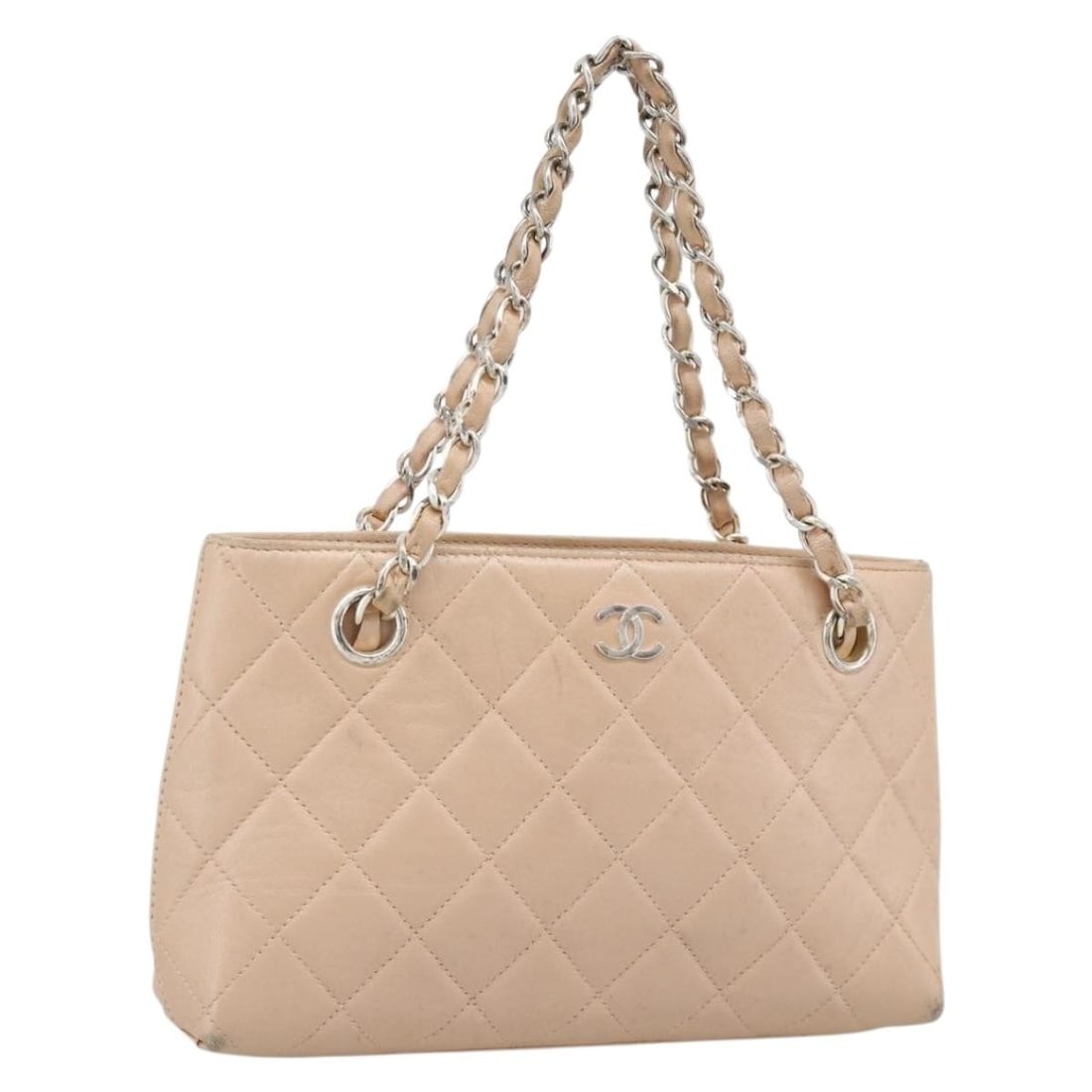 CHANEL Matelasse Lamb Skin Shoulder Bag Pink Silver CC: CHANEL Matelasse Lamb Skin Shoulder Bag Pink Silver CC Chanel matelasse chain hand bag in pink lamb skin with silver-tone accents. This women's handbag was made in France and includes only the item sh