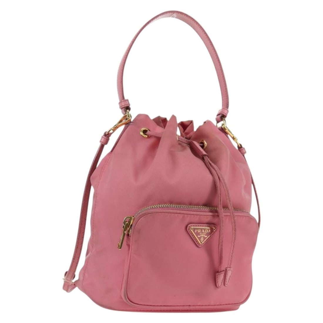 Prada 2way Nylon Hand Bag Pink Gold with Shoulder Strap: Prada 2way Nylon Hand Bag Pink Gold with Shoulder Strap Prada 2-way handbag in pink and gold nylon with top handles and a detachable shoulder strap. Made in Italy, this women's bag can be carried by h
