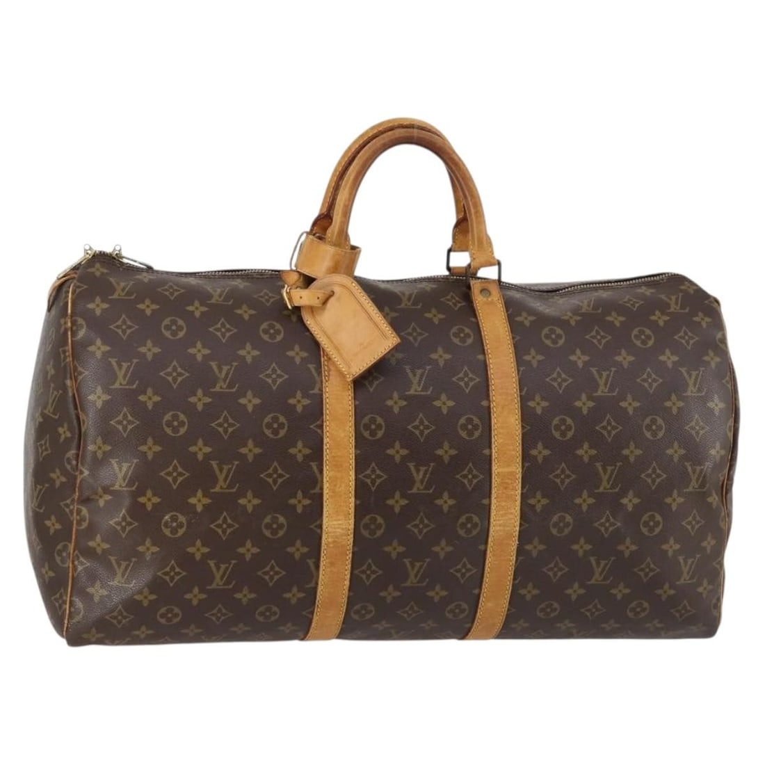 LOUIS VUITTON Monogram Keepall 55 Boston Bag M41424 Auth Vintage: LOUIS VUITTON Monogram Keepall 55 Boston Bag M41424 Auth Vintage This LOUIS VUITTON Monogram Keepall 55 Boston Bag is crafted from durable Monogram Canvas, showcasing the iconic LV pattern. Measuring 