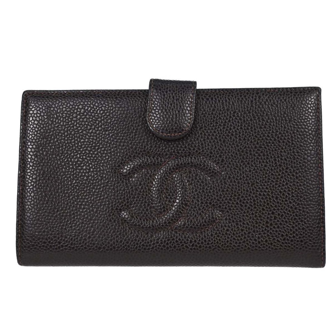 CHANEL CC Brown Caviar Leather Long Bifold Wallet: CHANEL CC Brown Caviar Leather Long Bifold Wallet Chanel long bifold wallet purse in brown caviar skin leather with CC pattern. Made in France, this women's wallet features a bifold design with organi