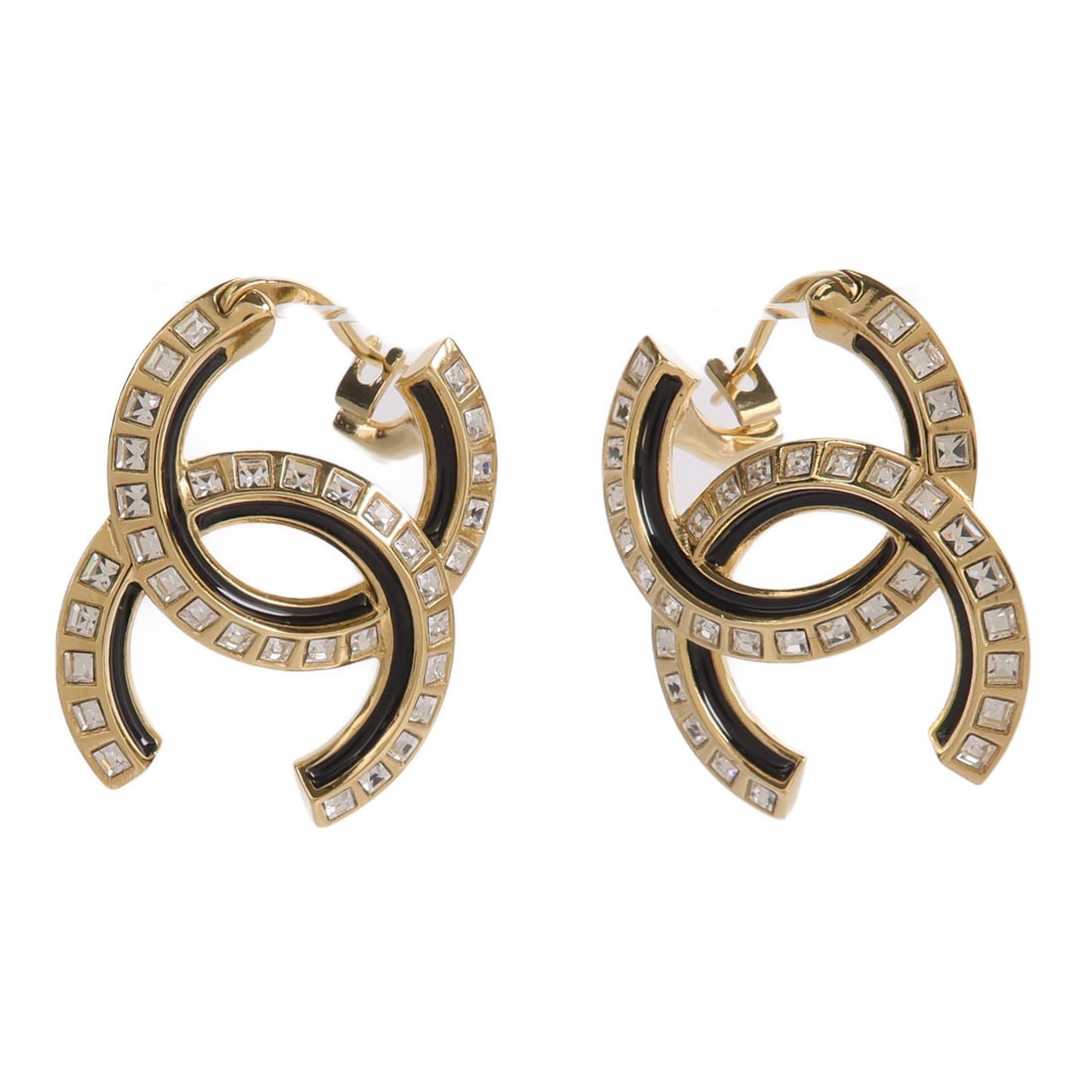 CHANEL CC Pierced Earrings Clear Gold Tone Metal: CHANEL CC Pierced Earrings Clear Gold Tone Metal CHANEL CC pierced earrings in metal with a clear and gold color combination. The earrings are from France and come with storage box and storage bags. C
