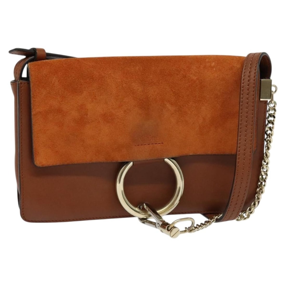 Chloe Orange Suede Gold Shoulder Bag with Dust Bag: Chloe Orange Suede Gold Shoulder Bag with Dust Bag This Chloe Fay shoulder bag features a sophisticated design crafted from orange suede leather with gold-tone accents. The compact silhouette is compl