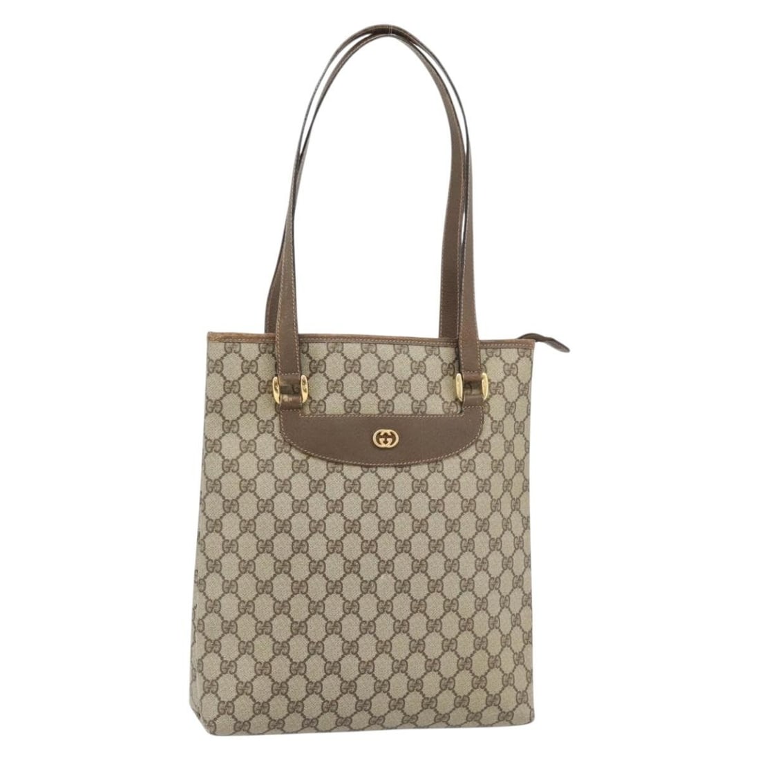 Gucci 002 39 6130 GG Supreme PVC Leather Tote Beige Gold: Gucci 002 39 6130 GG Supreme PVC Leather Tote Beige Gold Gucci GG Supreme tote bag in beige and gold PVC leather with GG canvas trim. Made in Italy, this women's tote has a structured everyday silhoue