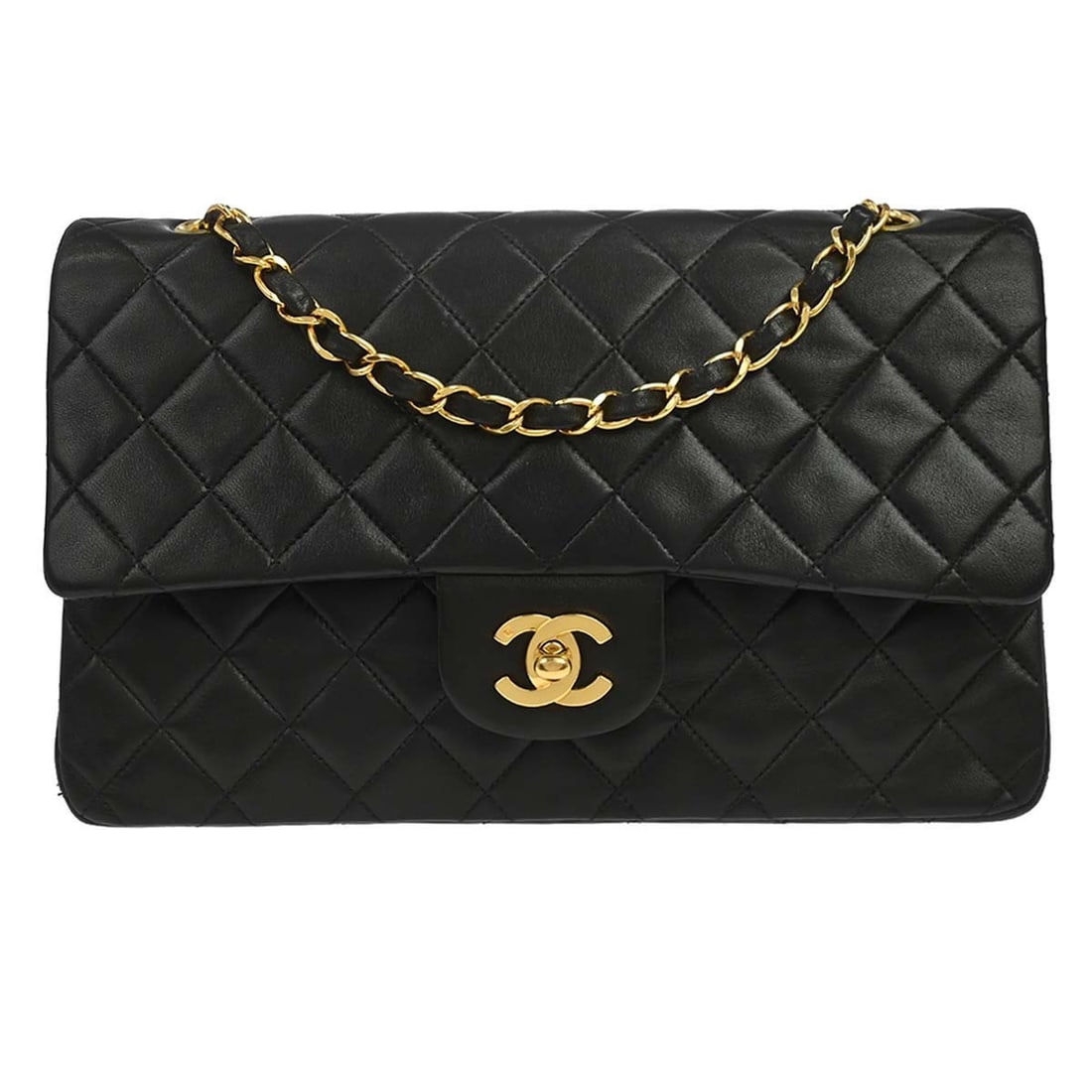 CHANEL Classic Double Flap Medium Shoulder Bag Black Lambskin: CHANEL Classic Double Flap Medium Shoulder Bag Black Lambskin Chanel Black Lambskin Medium Classic Double Flap Shoulder Bag in very good condition. This medium shoulder bag features a turn lock closur