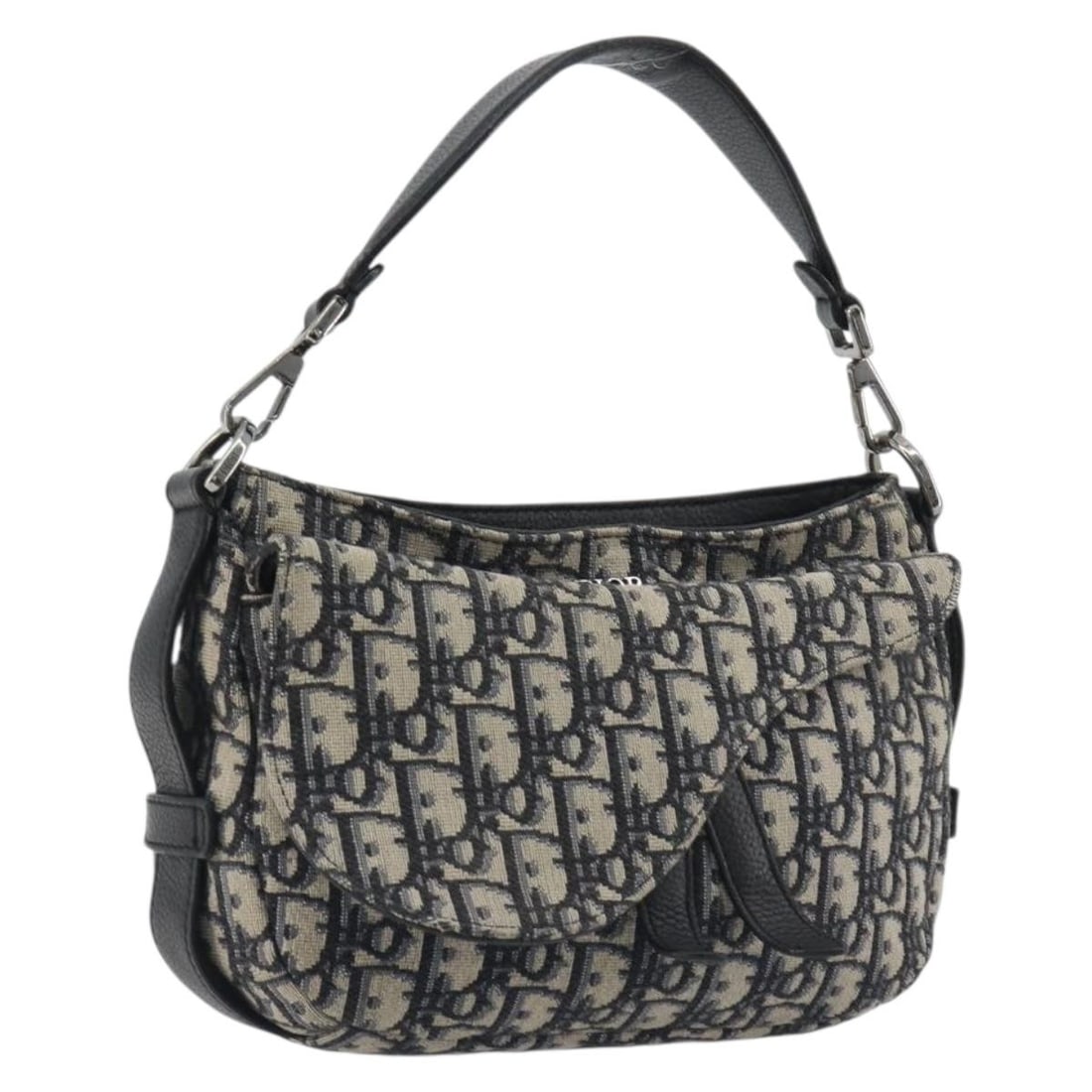 Christian Dior Saddle Shoulder Bag Navy Trotter Canvas Oblique Jacquard: Christian Dior Saddle Shoulder Bag Navy Trotter Canvas Oblique Jacquard Christian Dior Saddle shoulder bag in navy Trotter canvas with silver-tone accents. This women's bag is made in Italy and featur
