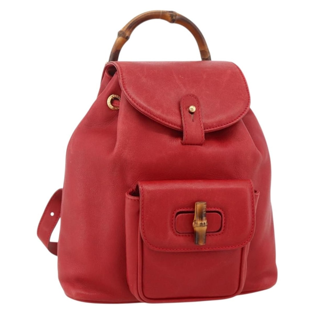 Gucci Bamboo Red Leather Backpack Gold Tone 003 2852 0030 0: Gucci Bamboo Red Leather Backpack Gold Tone 003 2852 0030 0 Gucci bamboo backpack in red leather with gold-tone accents. Made in Italy, this women's backpack is offered without the original box or dus
