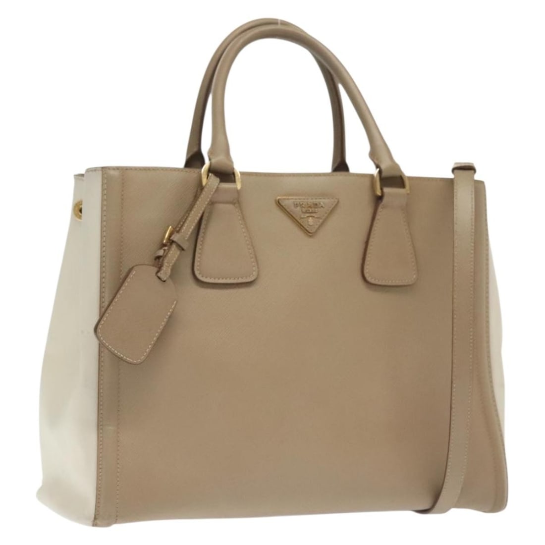 PRADA BA4750 Saffiano 2 Way Handbag Beige Gold (1 of 18)