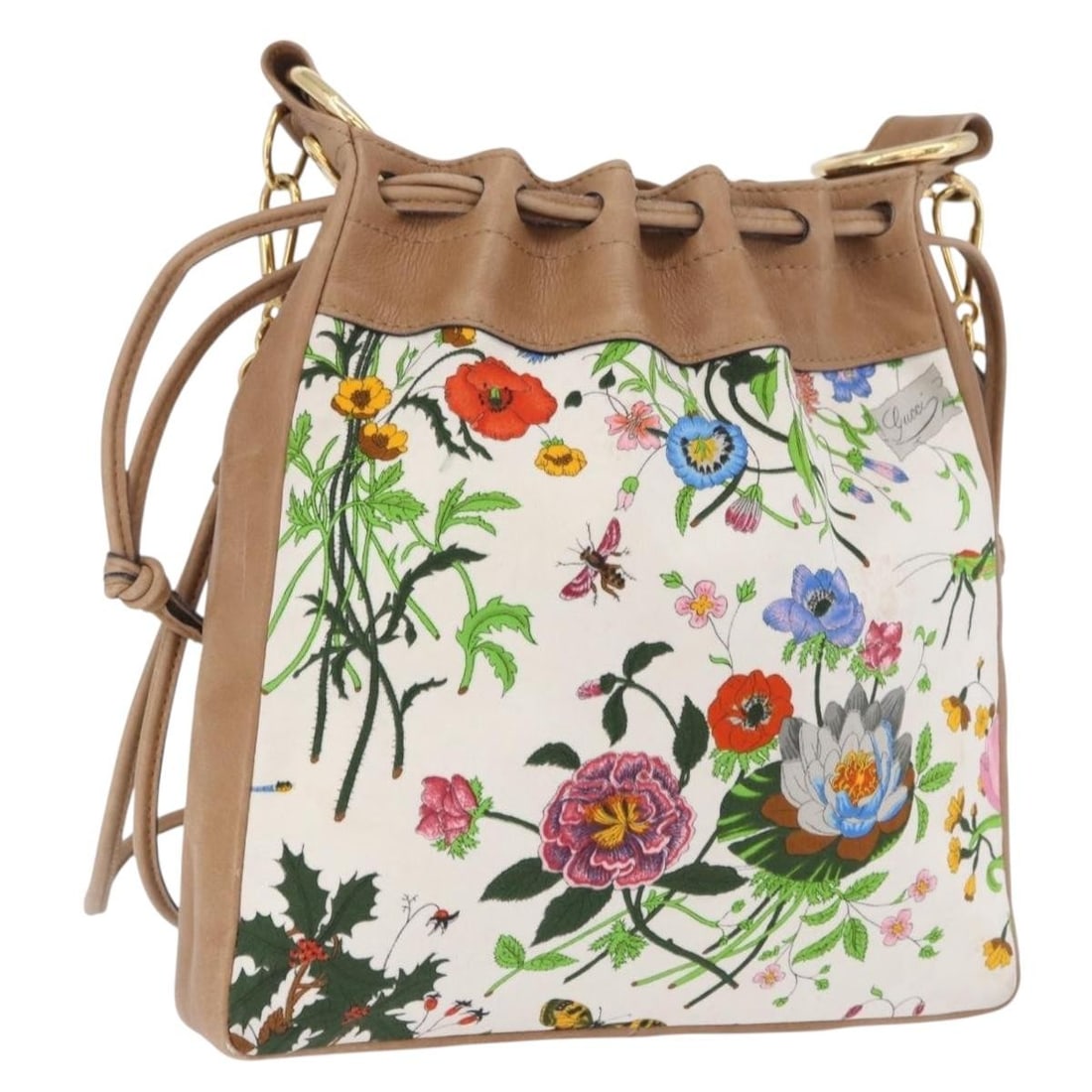 GUCCI Flora canvas shoulder bag white beige drawstring (1 of 18)