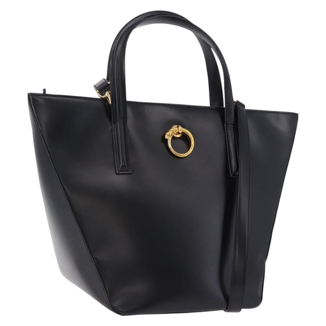 Cartier Panthere 2way Leather Handbag Black Gold with Strap: Cartier Panthere 2way Leather Handbag Black Gold with Strap Cartier Panthere 2-way handbag in black leather with gold-tone accents. Designed for women, this Italian-made bag includes both top handles 
