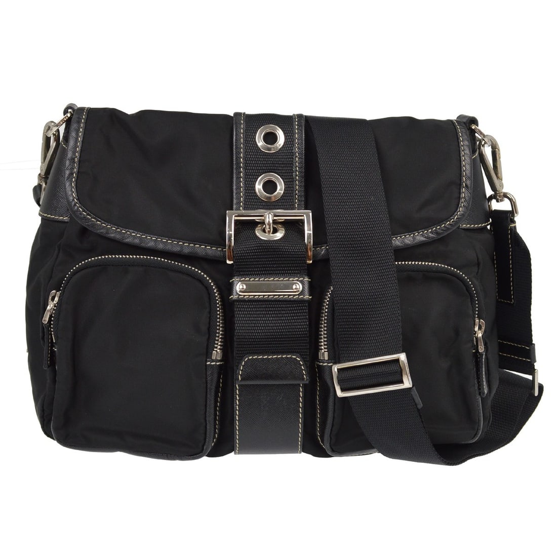 Prada Nylon Shoulder Bag Black Leather Trim Medium Italy (1 of 8)