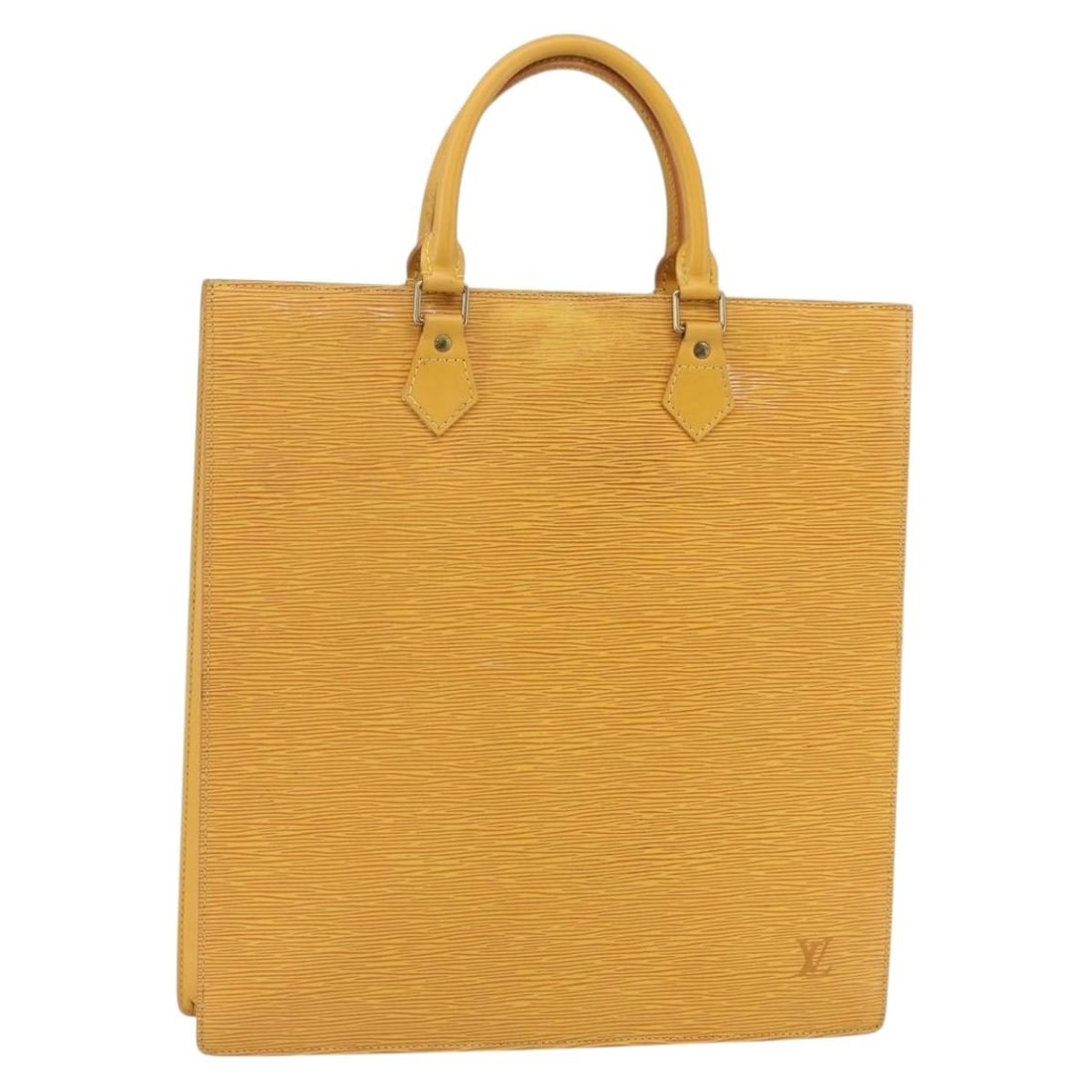 Louis Vuitton M52079 Sac Plat Yellow Epi Leather Handbag: Louis Vuitton M52079 Sac Plat Yellow Epi Leather Handbag Louis Vuitton Sac Plat handbag in yellow Epi leather. This women's handbag is made in France and shows heavy use, with visible wear throughout 