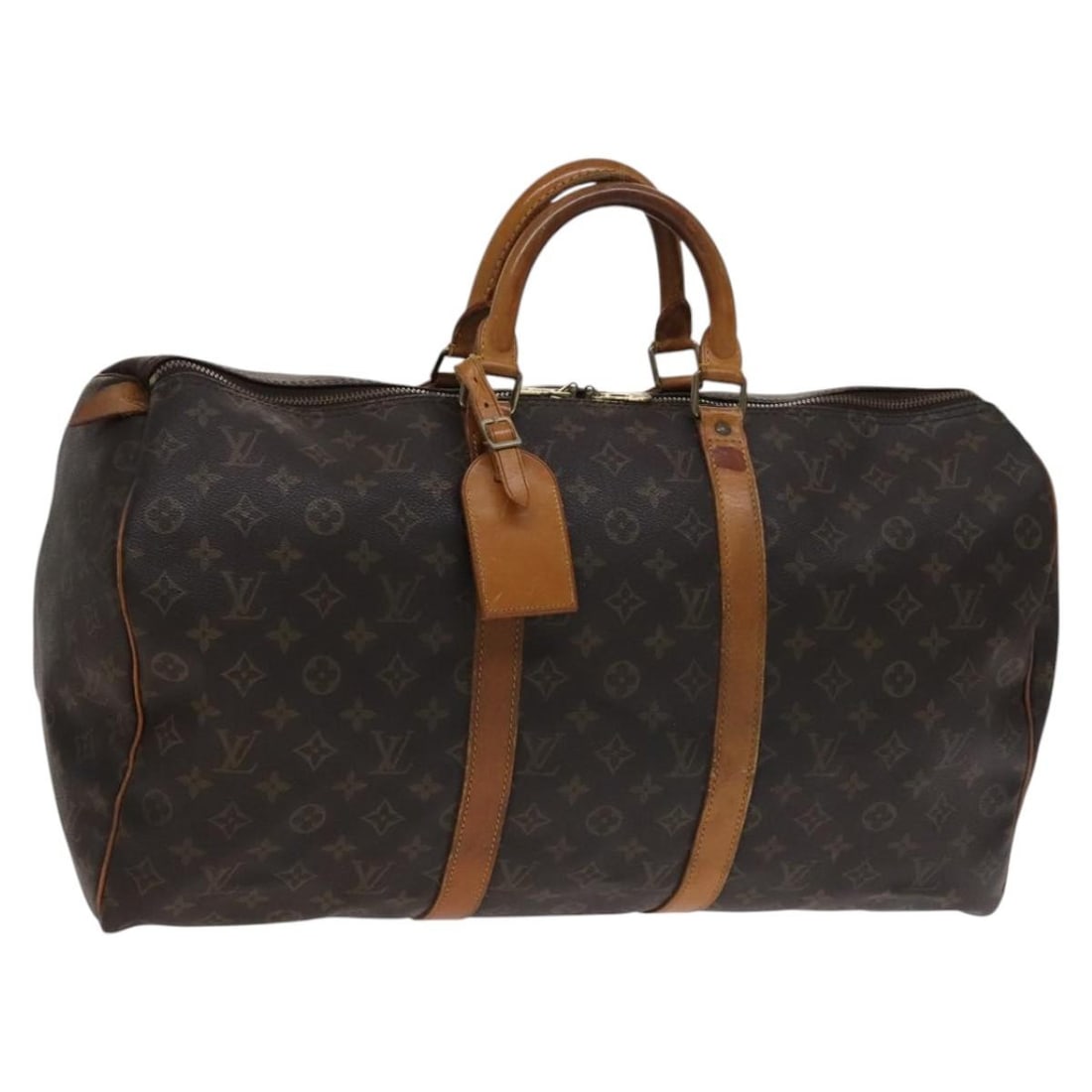 Louis Vuitton M41426 Keepall 50 Monogram Canvas Boston Bag: Louis Vuitton M41426 Keepall 50 Monogram Canvas Boston Bag Authentic Louis Vuitton Keepall 50 Boston bag in Monogram canvas with a name tag included. This women's travel-style bag is marked M41426 and