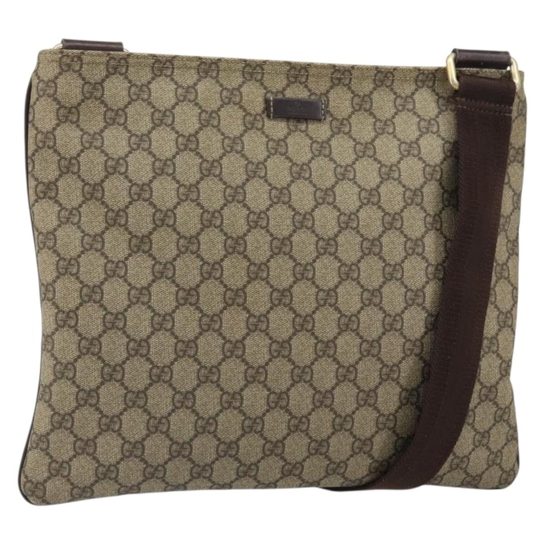 Beige Gucci GG Coated Canvas Zip Top Messenger Bag: Beige Gucci GG Coated Canvas Zip Top Messenger Bag This Gucci Zip Top Messenger Bag is crafted from beige GG coated canvas with PVC material, designed for females. It features a zip-top closure and me