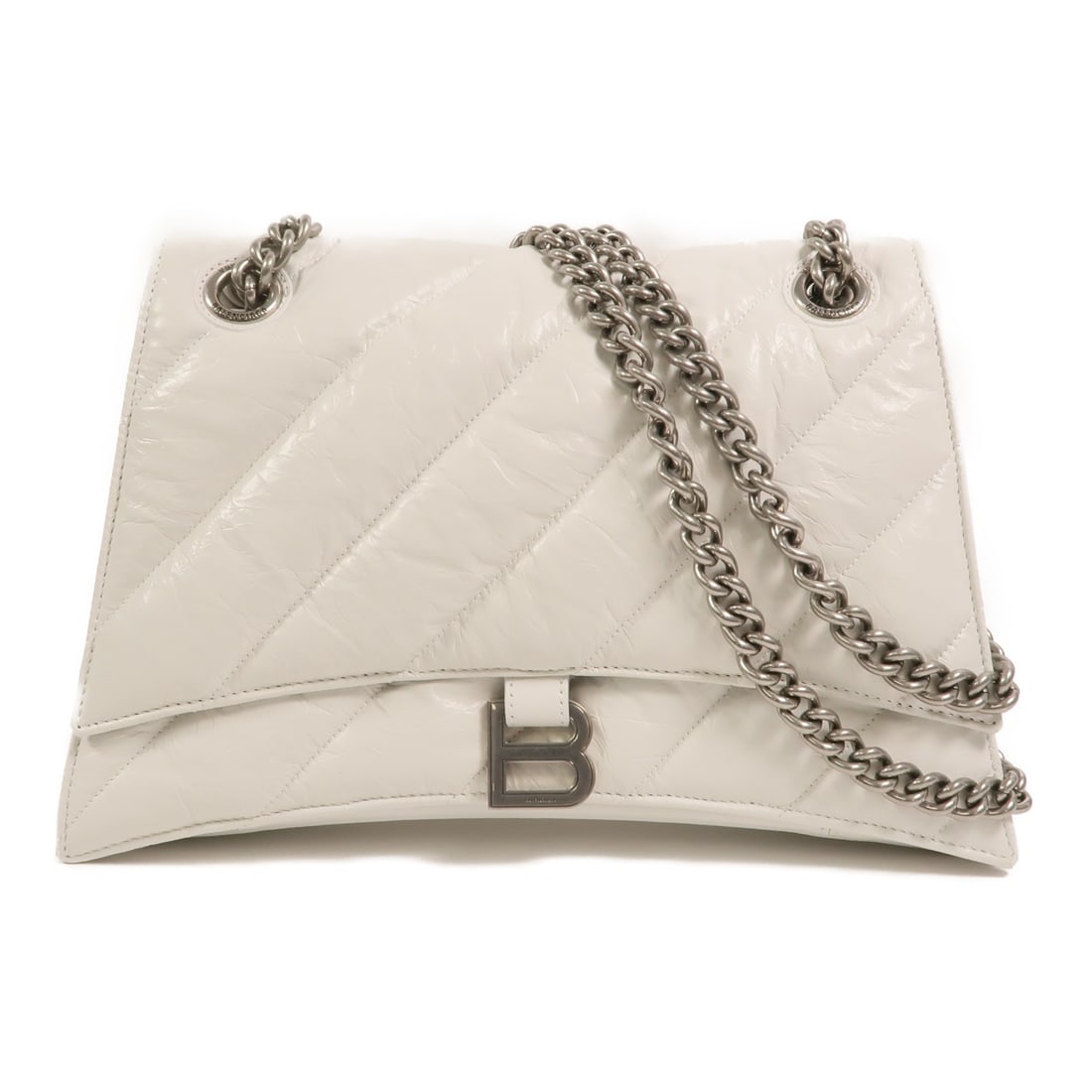 Balenciaga Crush Medium White Lambskin Chain Shoulder Bag: Balenciaga Crush Medium White Lambskin Chain Shoulder Bag Balenciaga Crush Medium Tote Chain Shoulder Bag in white lambskin (sheep leather). This women's shoulder bag features a chain shoulder strap, 