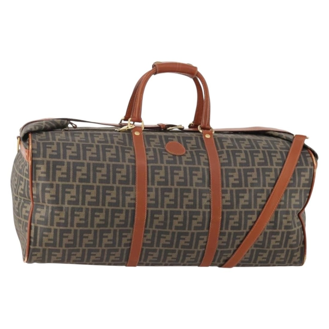 Fendi Zucca Boston Bag Black Brown PVC Canvas with Shoulder Strap: Fendi Zucca Boston Bag Black Brown PVC Canvas with Shoulder Strap Fendi Boston bag in black and brown Zucca canvas with PVC leather accents. It comes with a shoulder strap and was made in Italy. The b