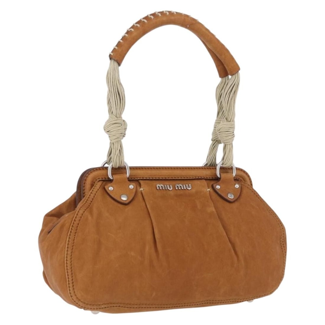Miu Miu Brown Leather Handbag Silver Tone Made in Italy: Miu Miu Brown Leather Handbag Silver Tone Made in Italy Brown leather Miu Miu handbag with silver-tone accents, made in Italy. This women's handbag has a structured everyday size and includes only the