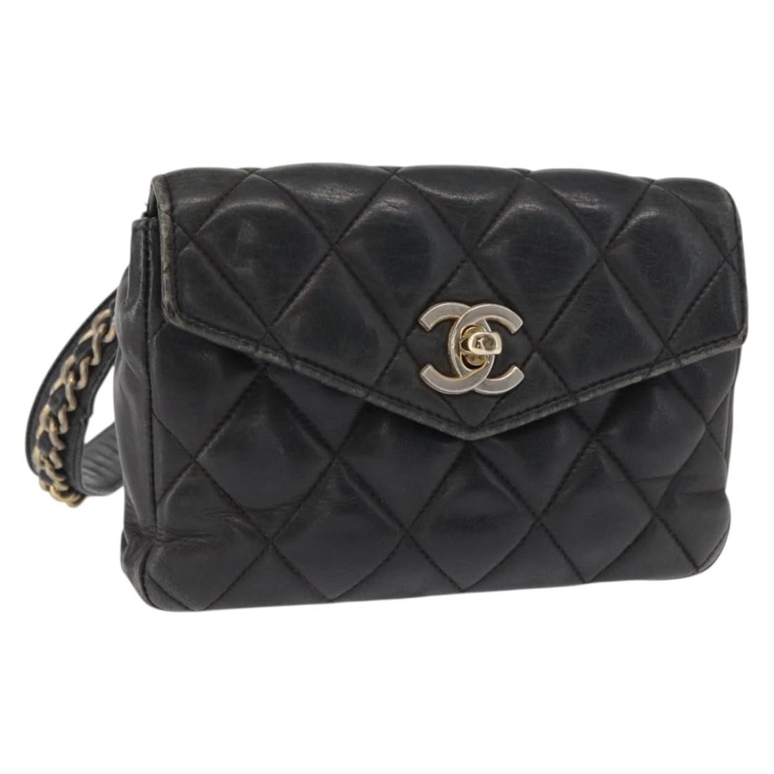 CHANEL CC Lamb Skin Waist Bag Black Gold Tone: CHANEL CC Lamb Skin Waist Bag Black Gold Tone Chanel Matelasse waist bag in black lamb skin with gold-tone detailing. This women's bag was made in France and includes the item shown in the photo only;