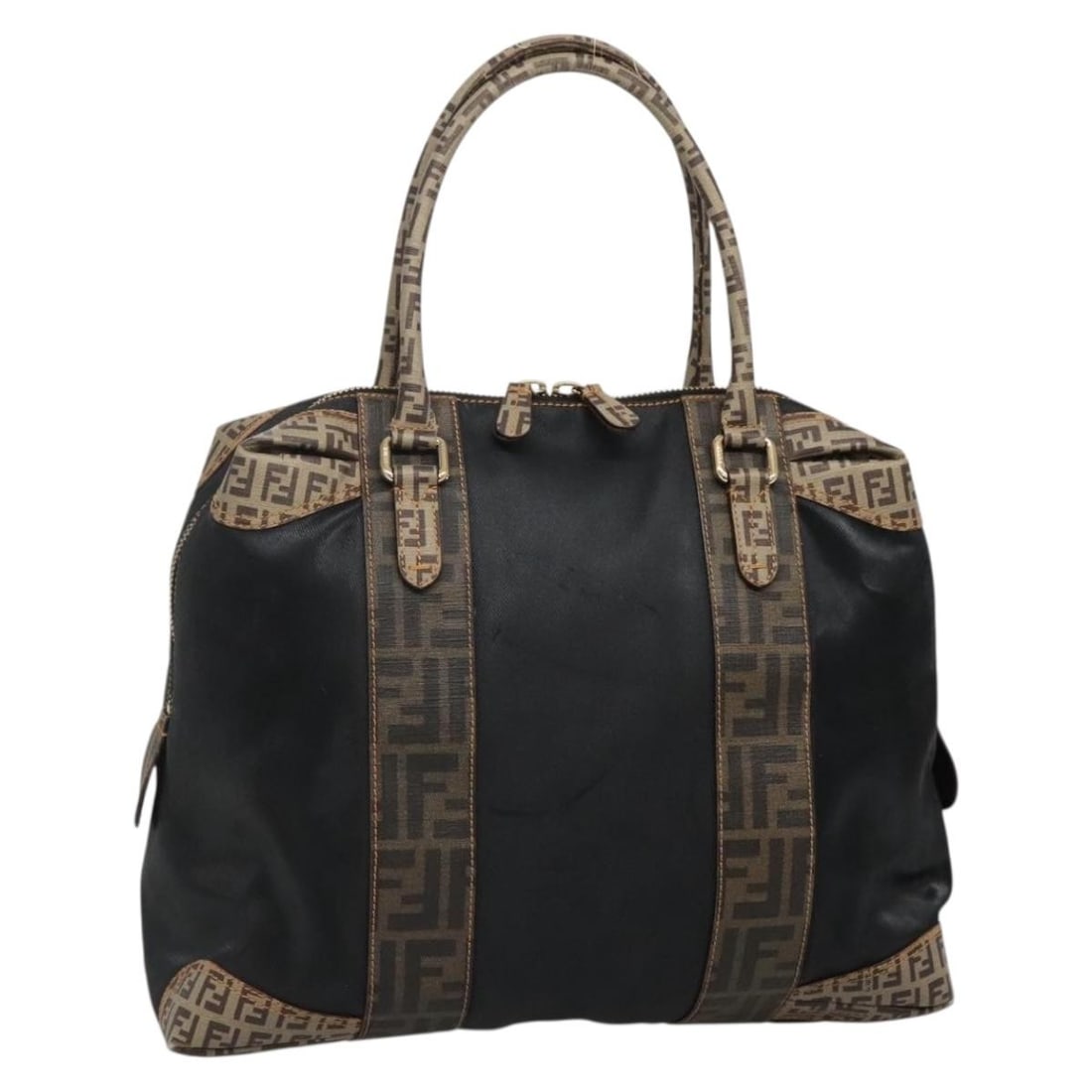 Fendi Zucchino Hand Bag Coated Canvas Black Gold Made in Italy (1 of 18)