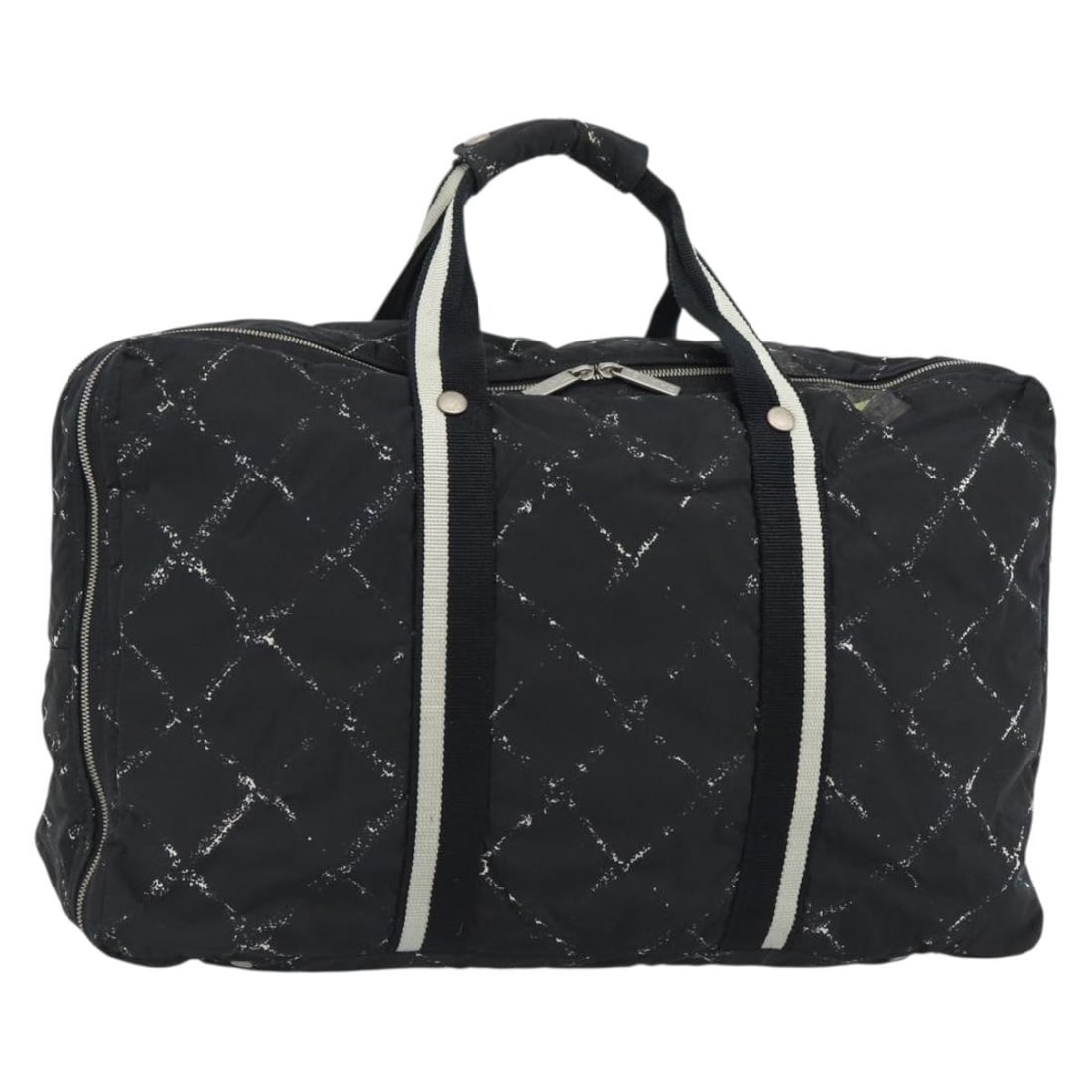 CHANEL New Travel Line Nylon Hand Bag Black Silver: CHANEL New Travel Line Nylon Hand Bag Black Silver Chanel New Travel Line handbag in black nylon with silver-tone CC detailing. Made in France, this women's handbag shows reasonable wear and tear with