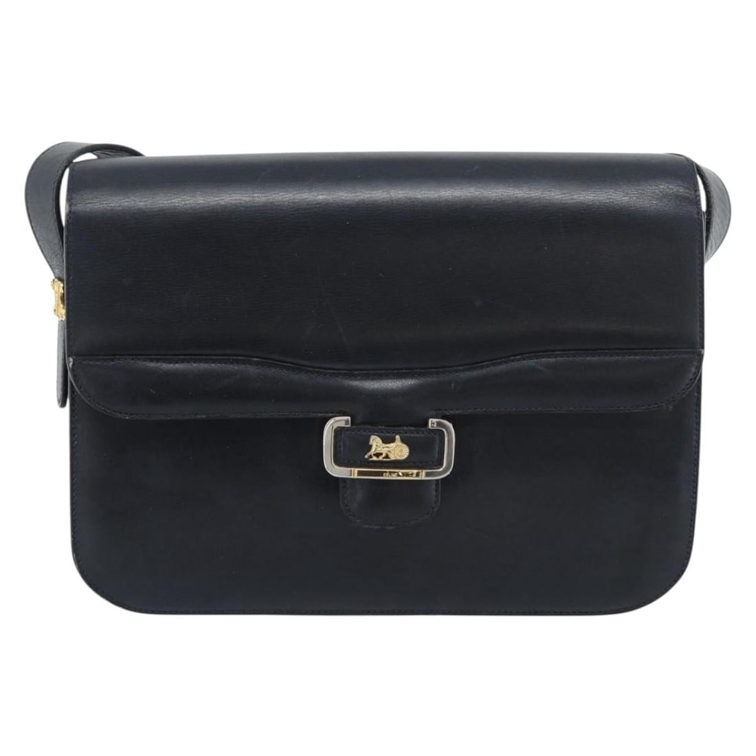Celine Vintage Horse Carriage Leather Shoulder Bag Navy: Celine Vintage Horse Carriage Leather Shoulder Bag Navy Vintage Celine Horse Carriage Bag in navy leather, presented in fair overall condition. The bag shows noticeable exterior wear with loss of shap