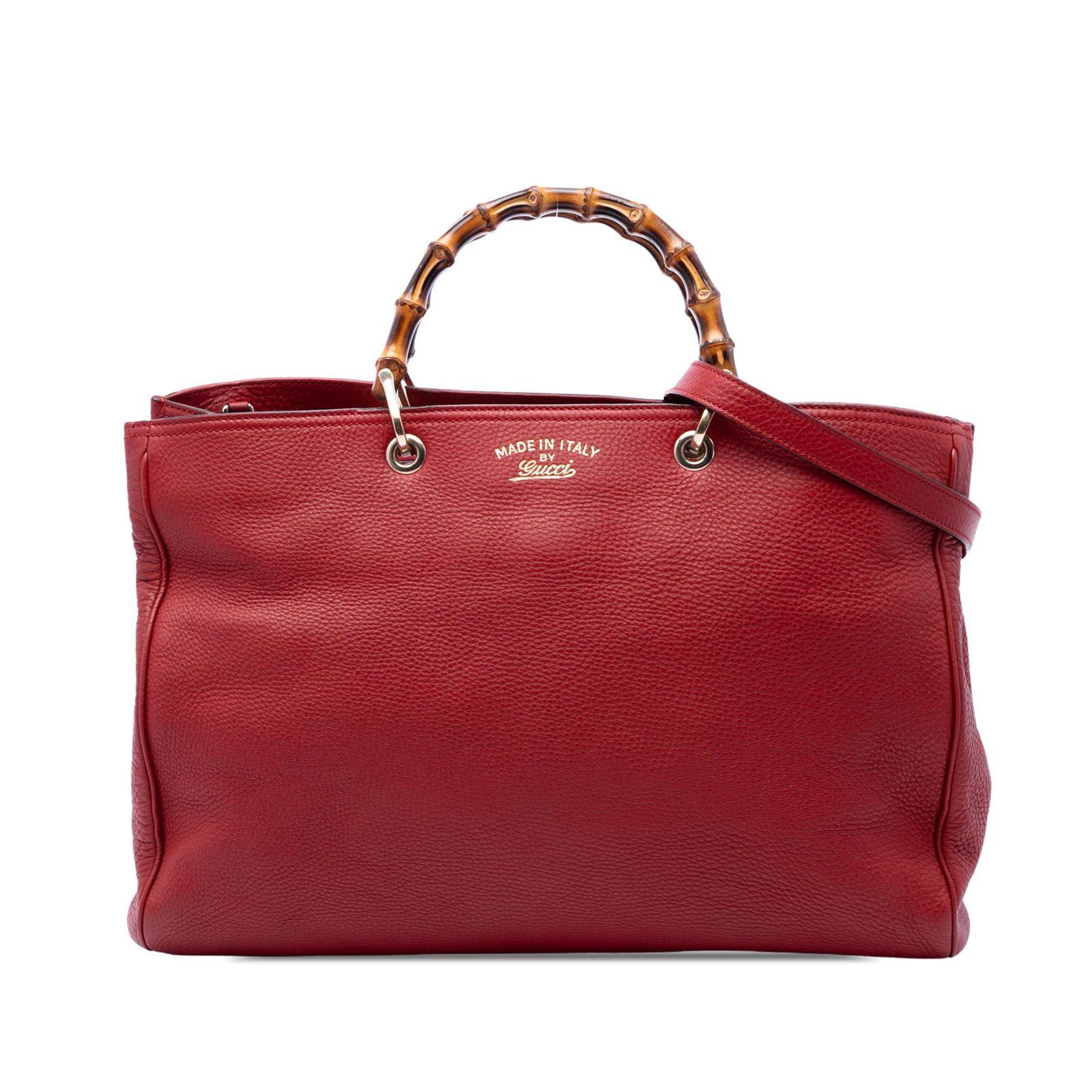 Gucci Bamboo Shopper Large Calfskin Leather Satchel Red (1 of 6)
