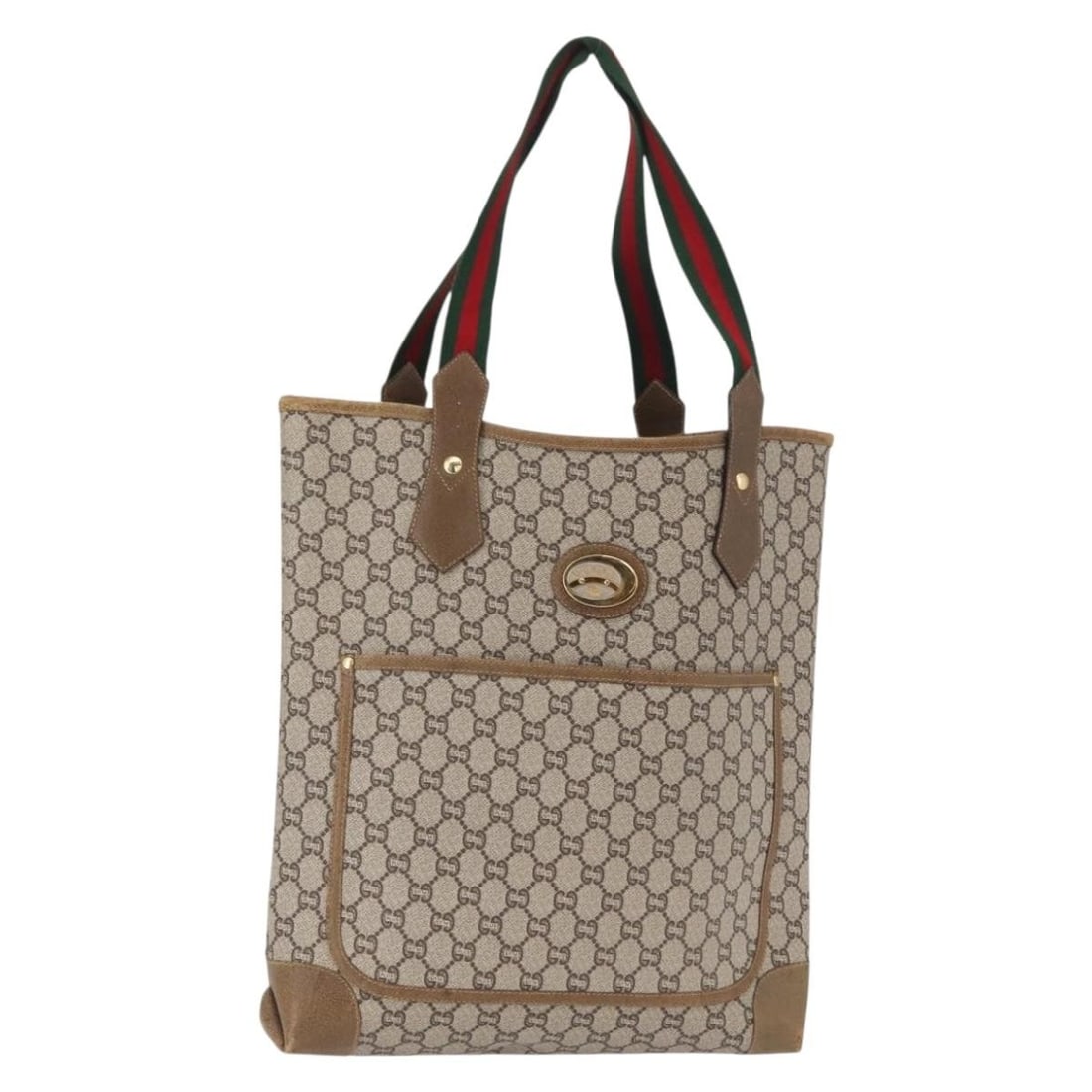 Beige Gold PVC Tote from Gucci GG Supreme Web Sherry Collection: Beige Gold PVC Tote from Gucci GG Supreme Web Sherry Collection This is a Gucci GG Plus Supreme Web Sherry Line tote bag crafted from beige and gold PVC leather with GG canvas accents. Made in Italy, 