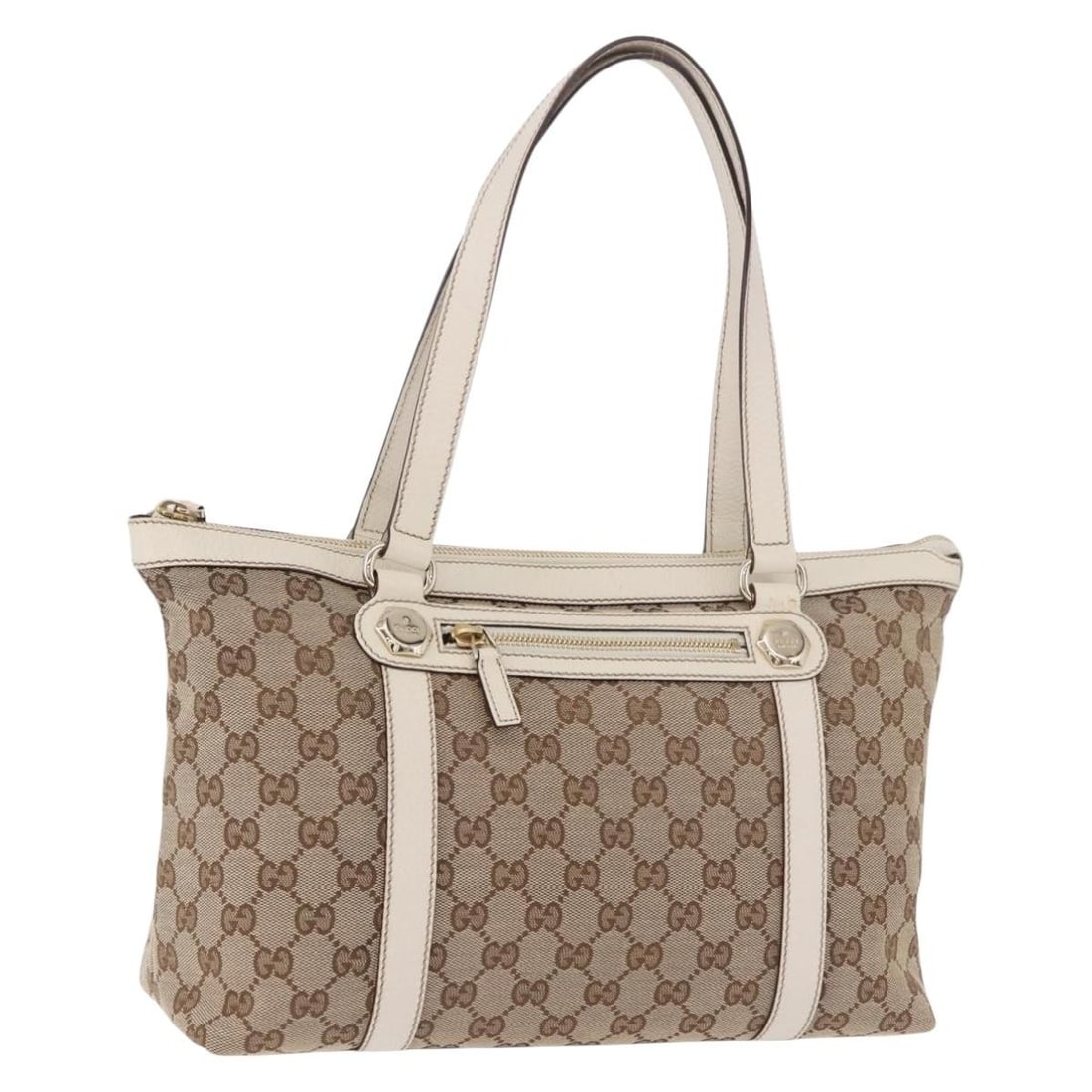 GUCCI 153008 GG Canvas Tote Beige Gold with Dust Bag: GUCCI 153008 GG Canvas Tote Beige Gold with Dust Bag This Gucci tote bag is crafted in GG Canvas with a beige and gold colorway. It features a structured tote style, made in Italy, and comes with a du