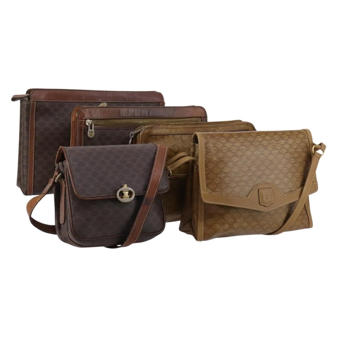 CELINE Macadam Canvas Shoulder Bag Set of 5 Brown Beige Authentic: CELINE Macadam Canvas Shoulder Bag Set of 5 Brown Beige Authentic This authentic CELINE Macadam Canvas Shoulder Bag combines style and functionality, crafted from durable canvas with a classic brown a